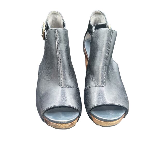 Dansko Marlow Black Leather Peep Toe Wedge Sandals Size 38 (US 7.5–8) - Picture 3 of 12